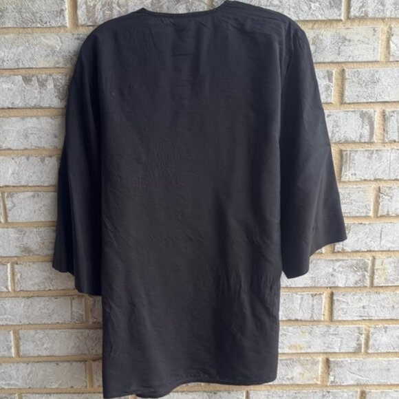 ETHNC 3/4 Sleeve V-Neck Embroidery Floral Boho Blouse Women's Size L - Picture 2 of 9